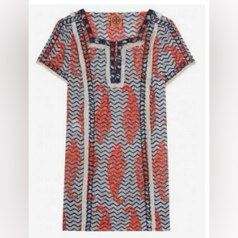 Tory Burch Size 4 Orange, Blue, & White Tunic